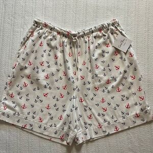 CORAL BAY Anchor Print Twill Drawstring Shorts